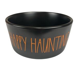 Rae Dunn Medium Halloween HAPPY HAUNTING Dog Pet Ceramic Dish Bowl Black NEW